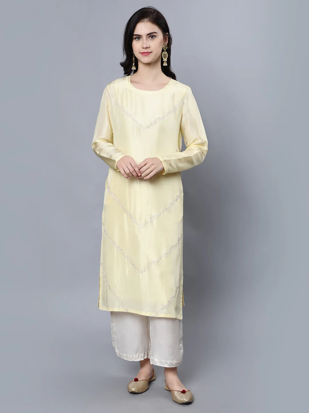 Cupro Silk Kurta with resham embroidery on front panel