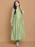 Light green silk chanderi kurta accentuated with exquisite hand embroidery and got emb at the neck , paired with cotton trouser