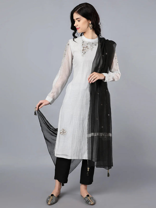Chanderi kurta with resham and badla embroidery