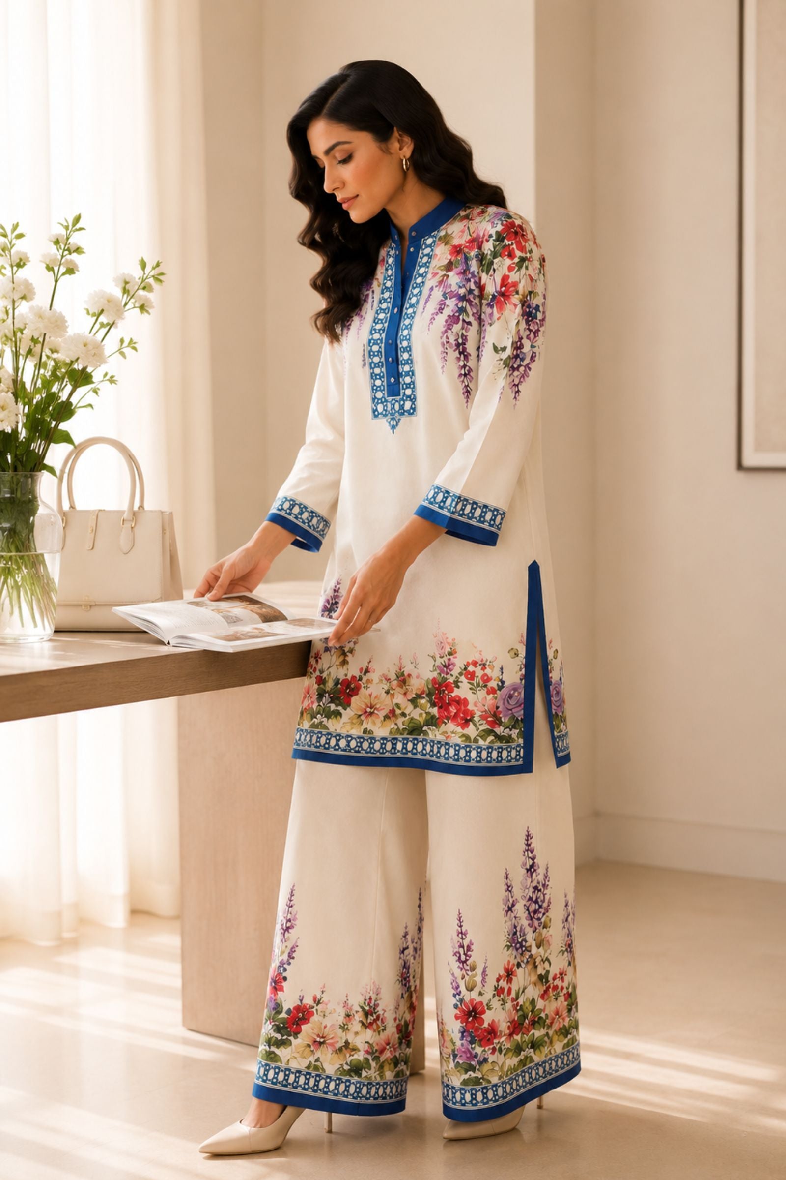Leshya Satin Floral Print Kurta Set