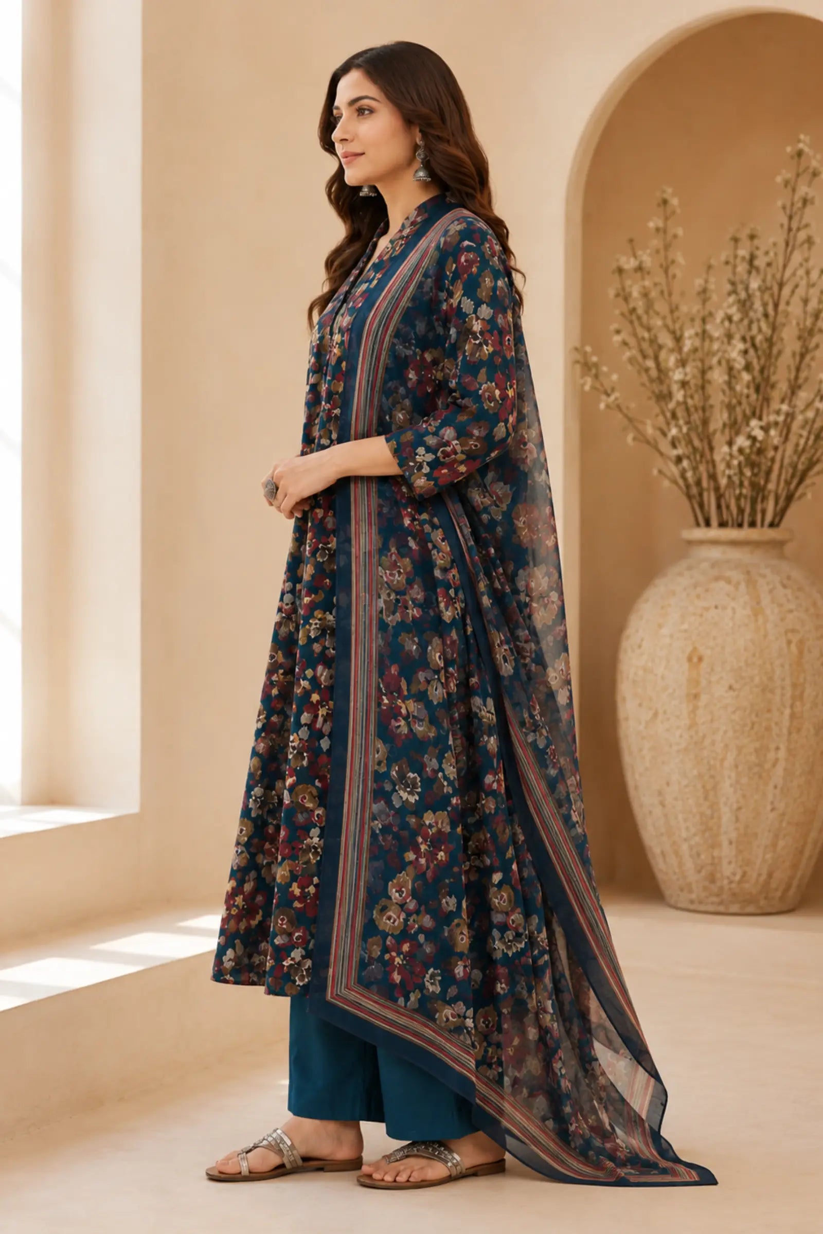 Hansa Cotton Floral Print Complete Suit Set