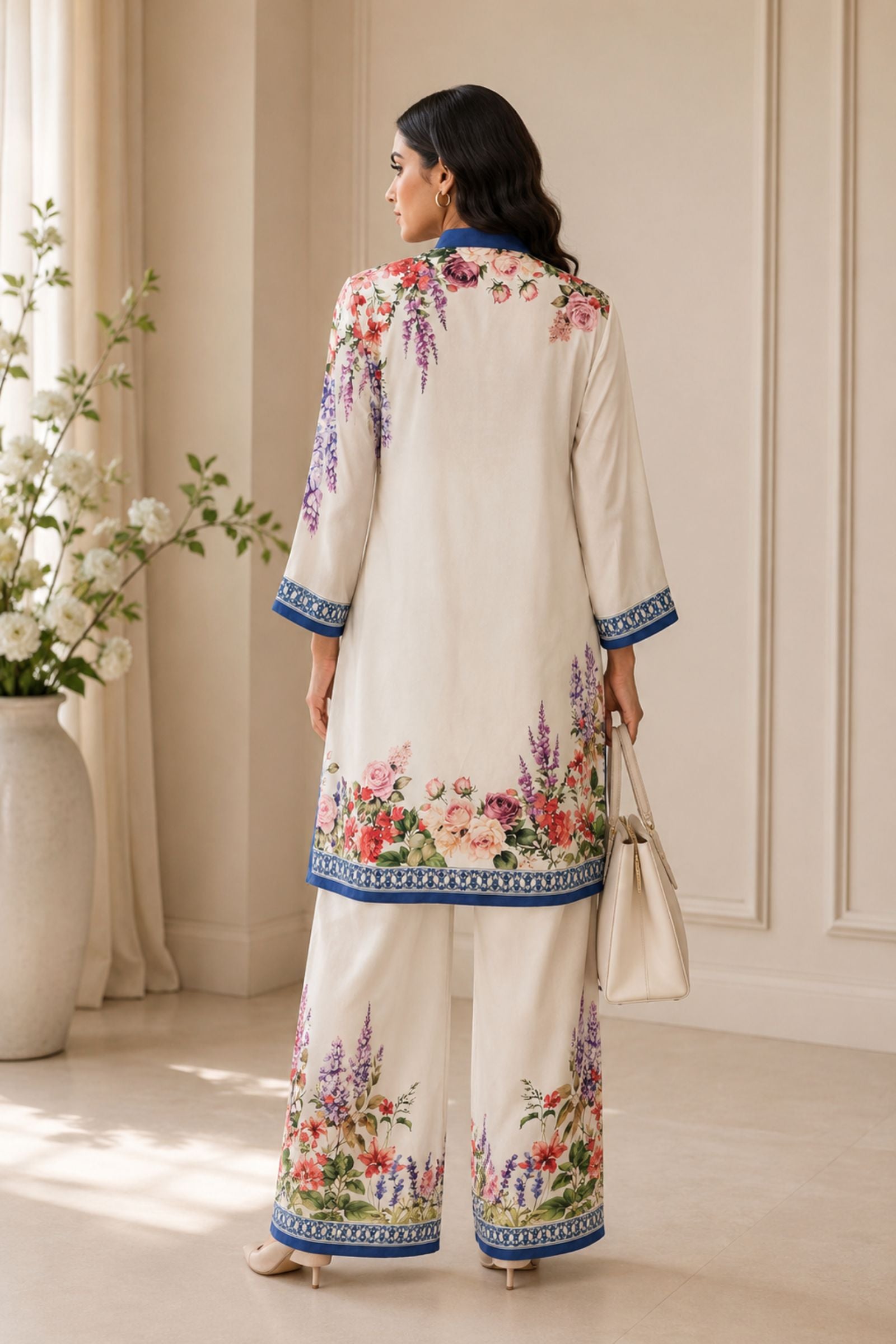 Leshya Satin Floral Print Kurta Set