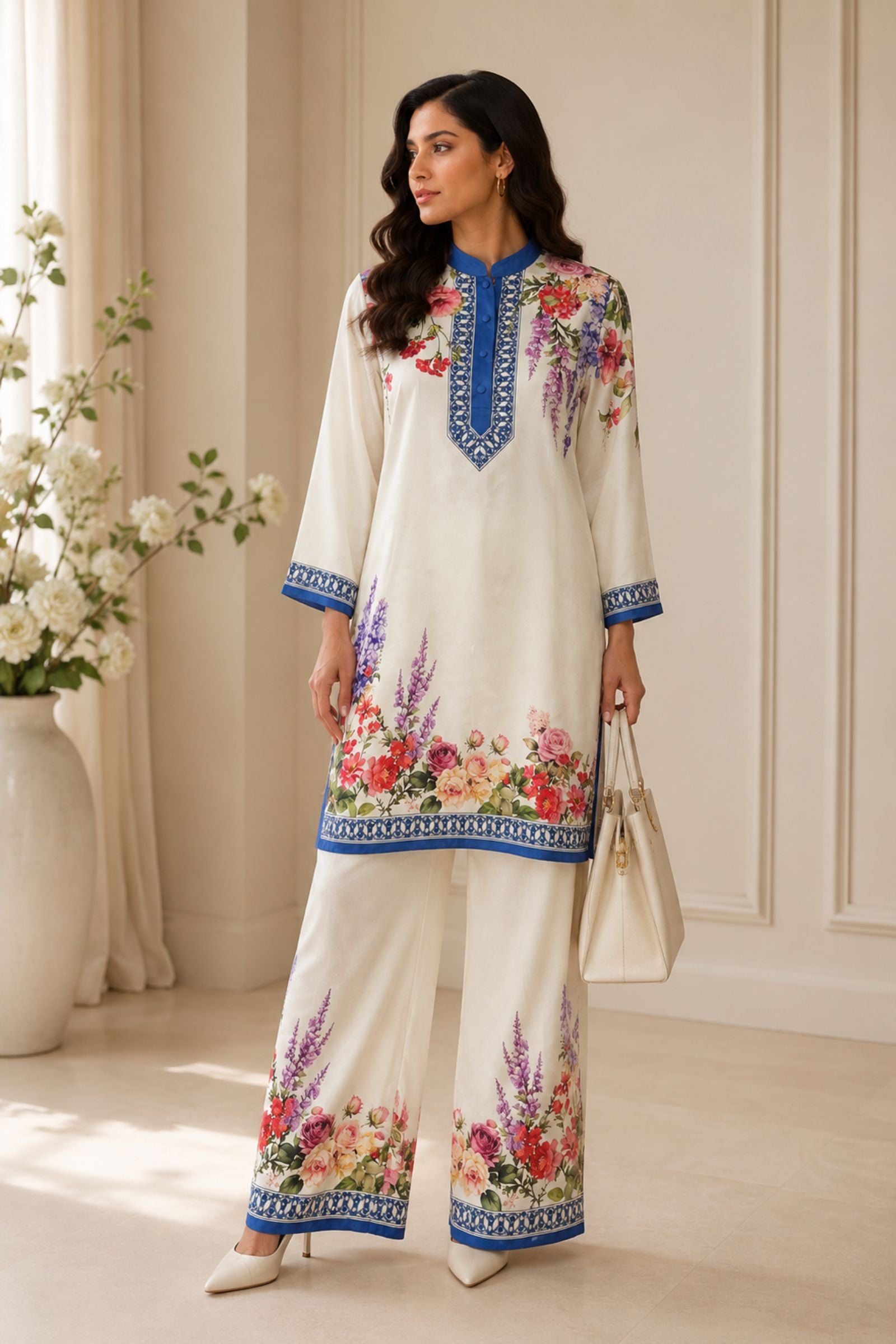 Leshya Satin Floral Print Kurta Set