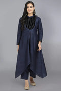 Embroidered Blue Dupion Silk Kurta