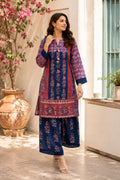 Nyla Cotton navy blue and rose pink ethnic floral print Co-ord Set