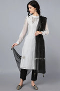Chanderi kurta with resham and badla embroidery paired with chanderi pencil pants