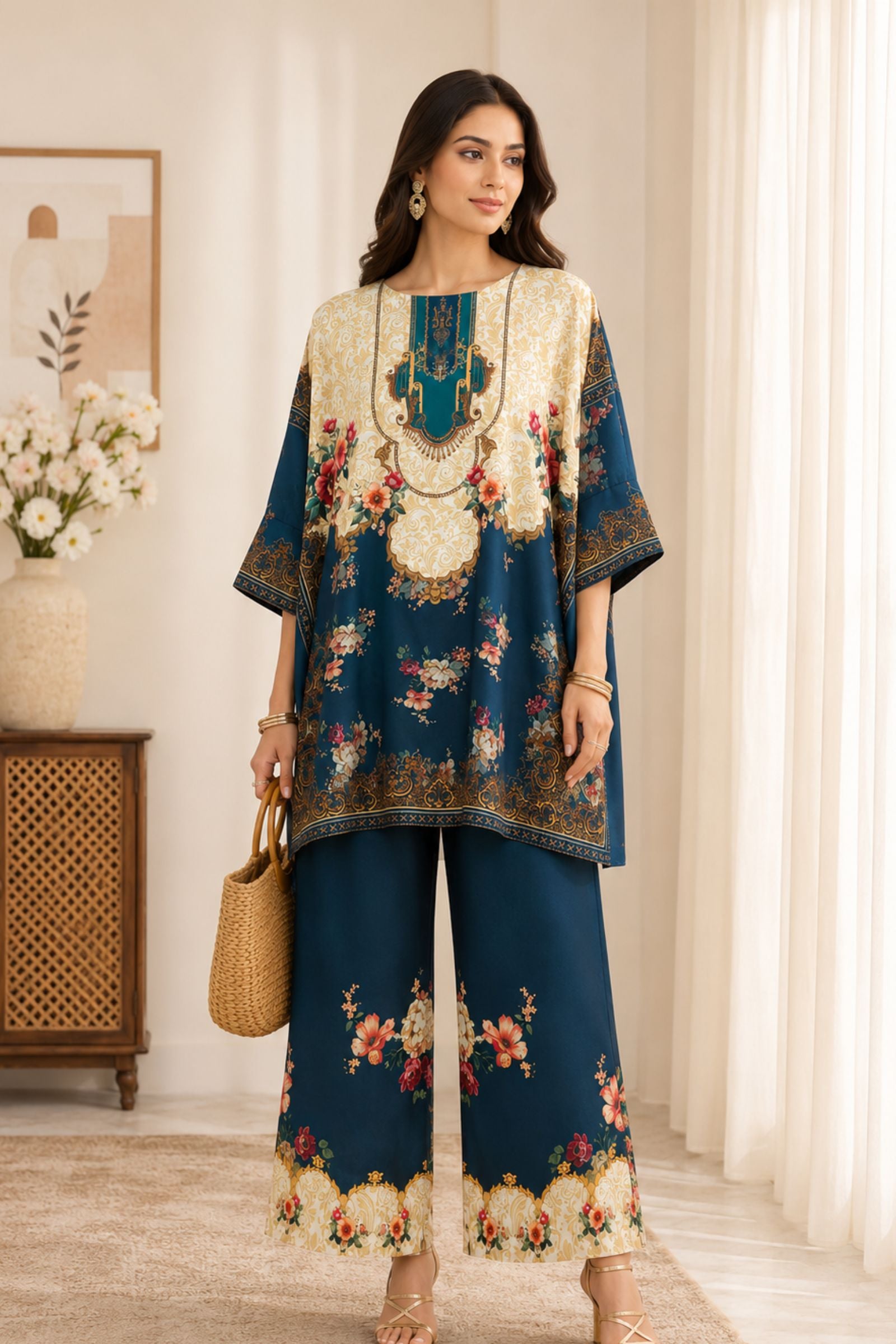 Miraya Moska Satin Printed Kurta Set