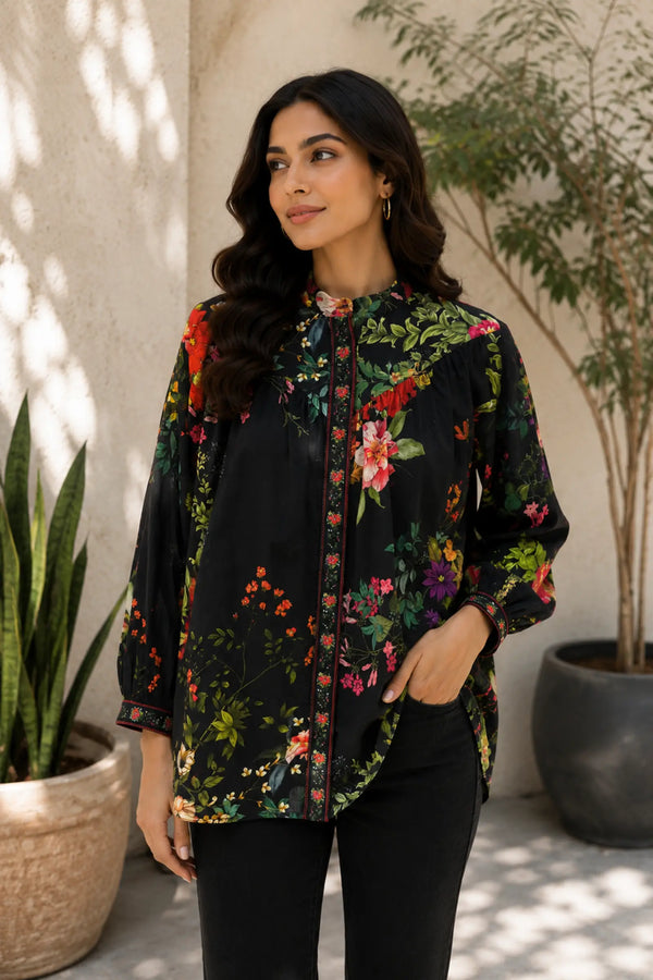 Black Bouquet Cotton Shirt