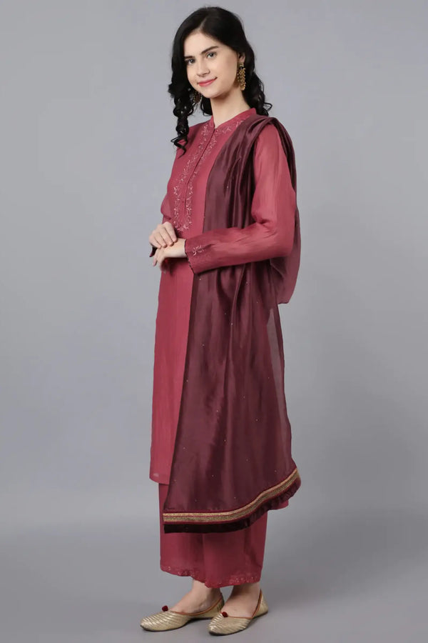 Chanderi kurta in brick red