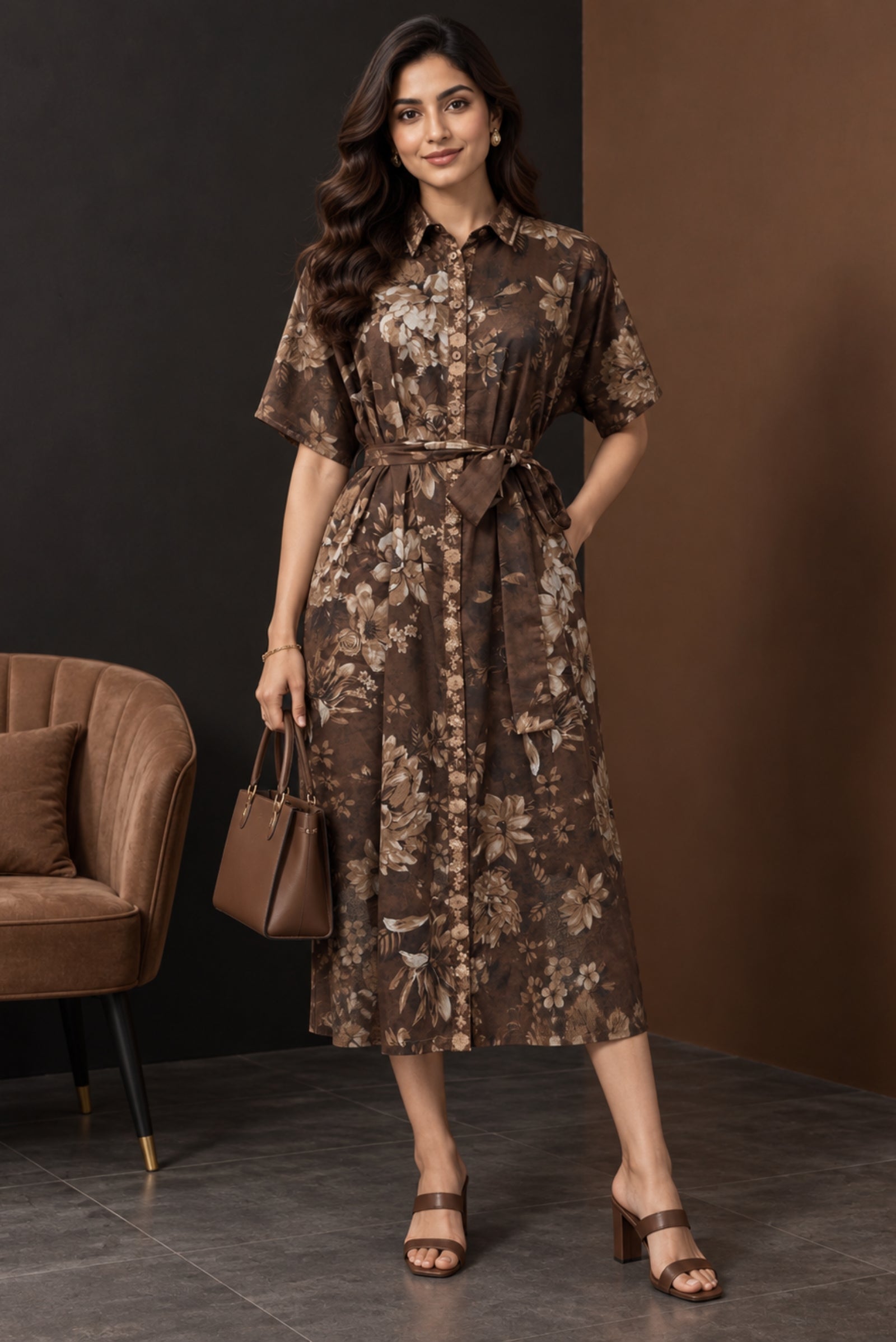 Alisha Cotton Brown Dress