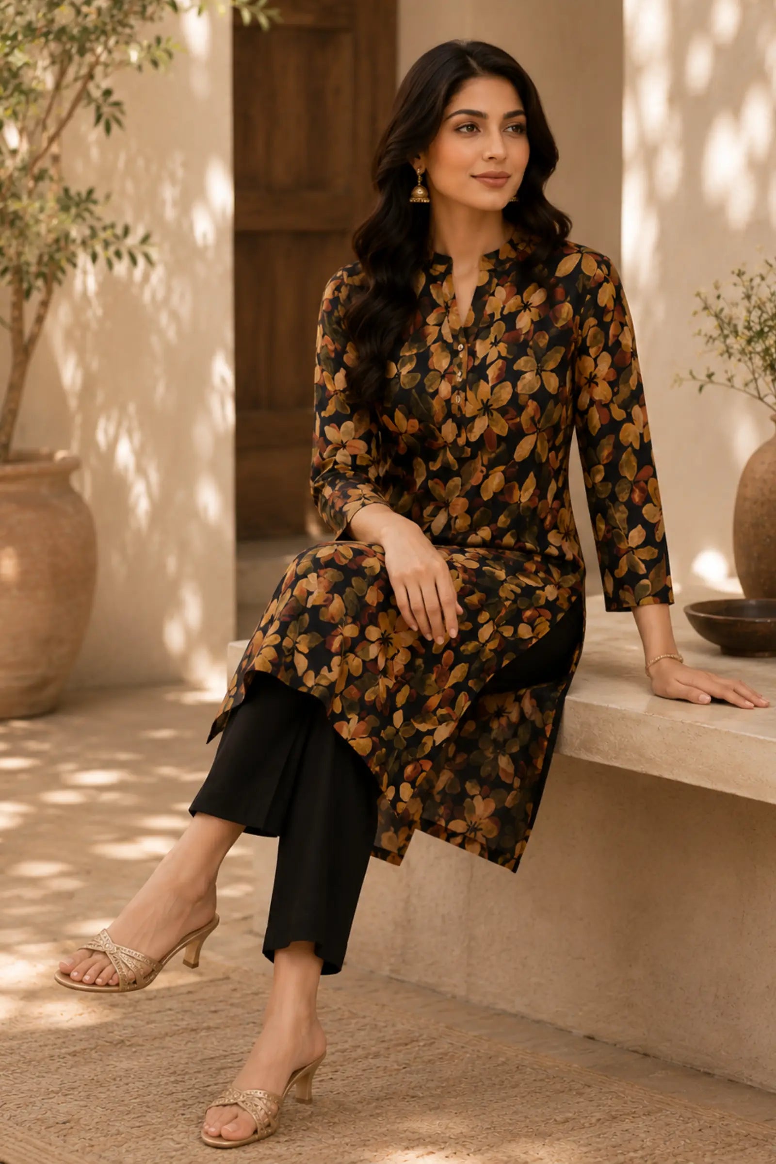 Harshi Cotton Black Floral Print Complete Suit Set