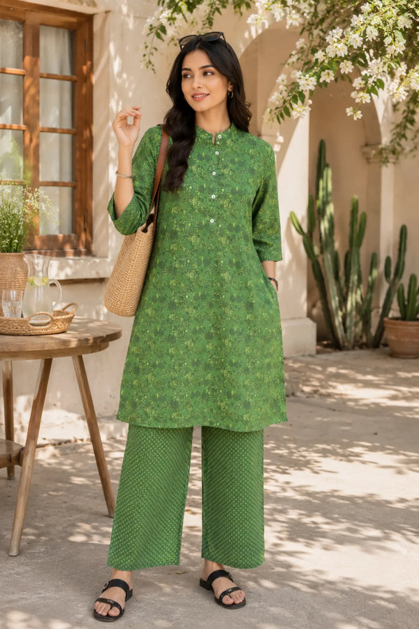 Richa Cotton Printed Green Co-ord Set