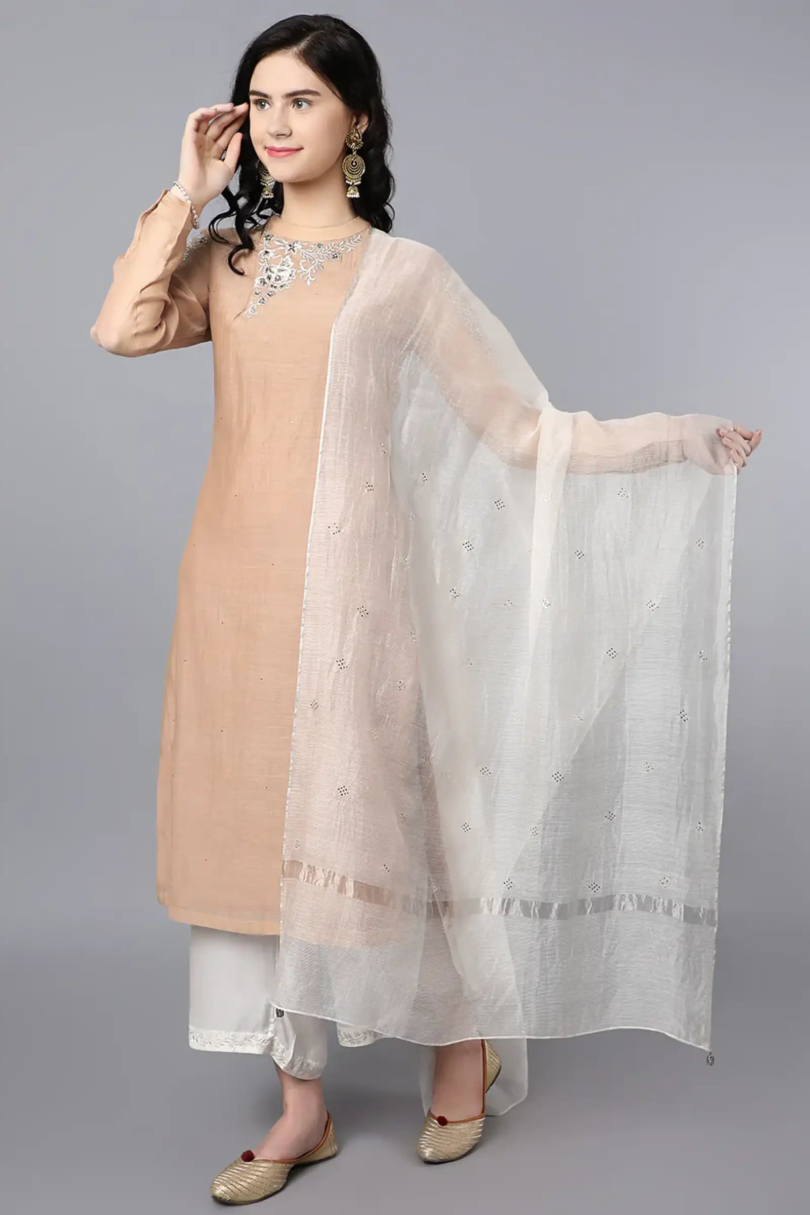 Chanderi kurta with resham and badla embroidery