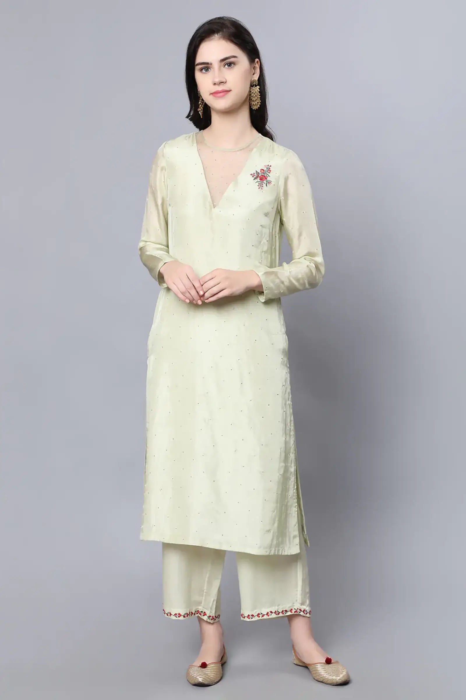Cupro Silk kurta with organza and mukaish sprinkling