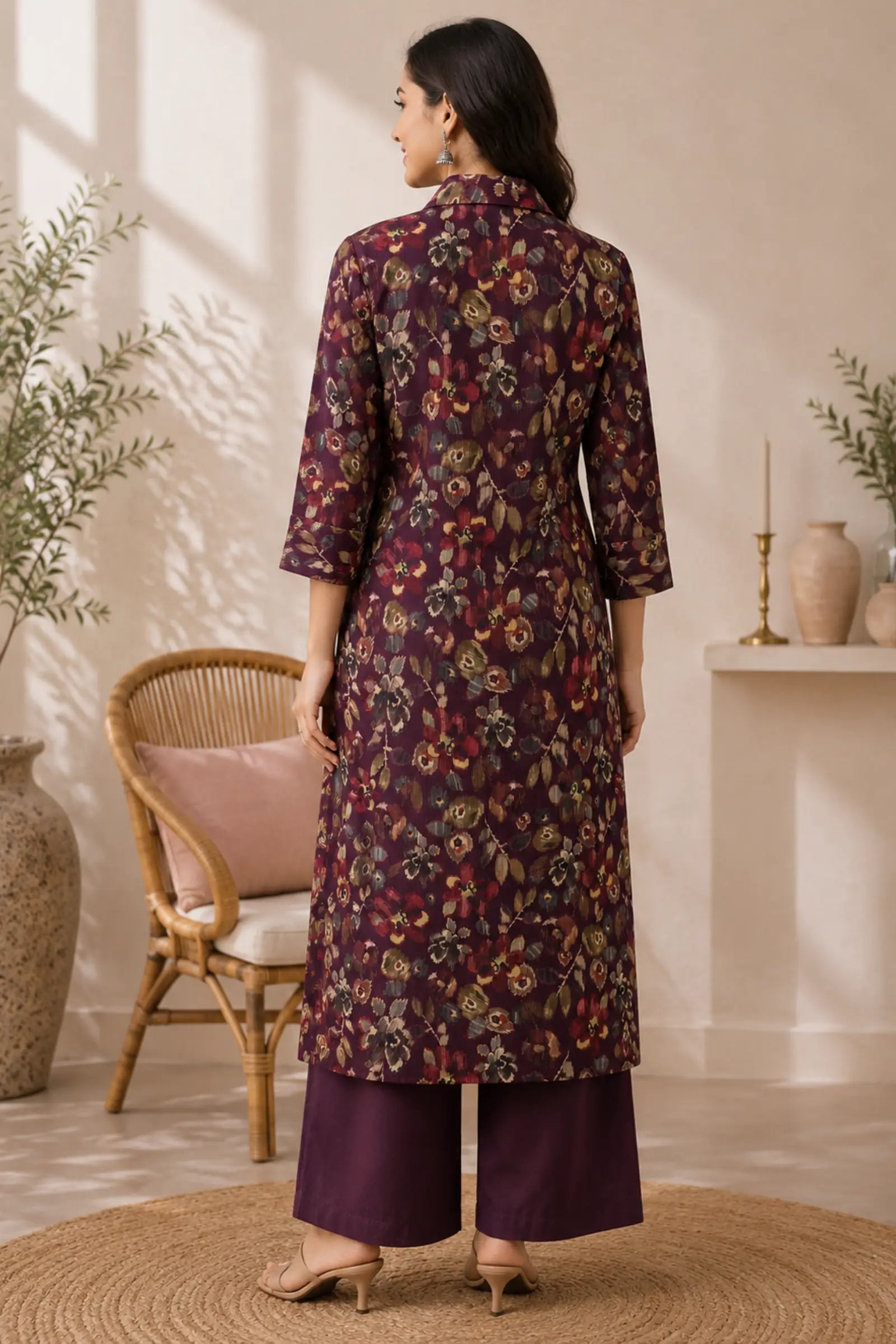 Edha Cotton Purple Floral Print Kurta Set