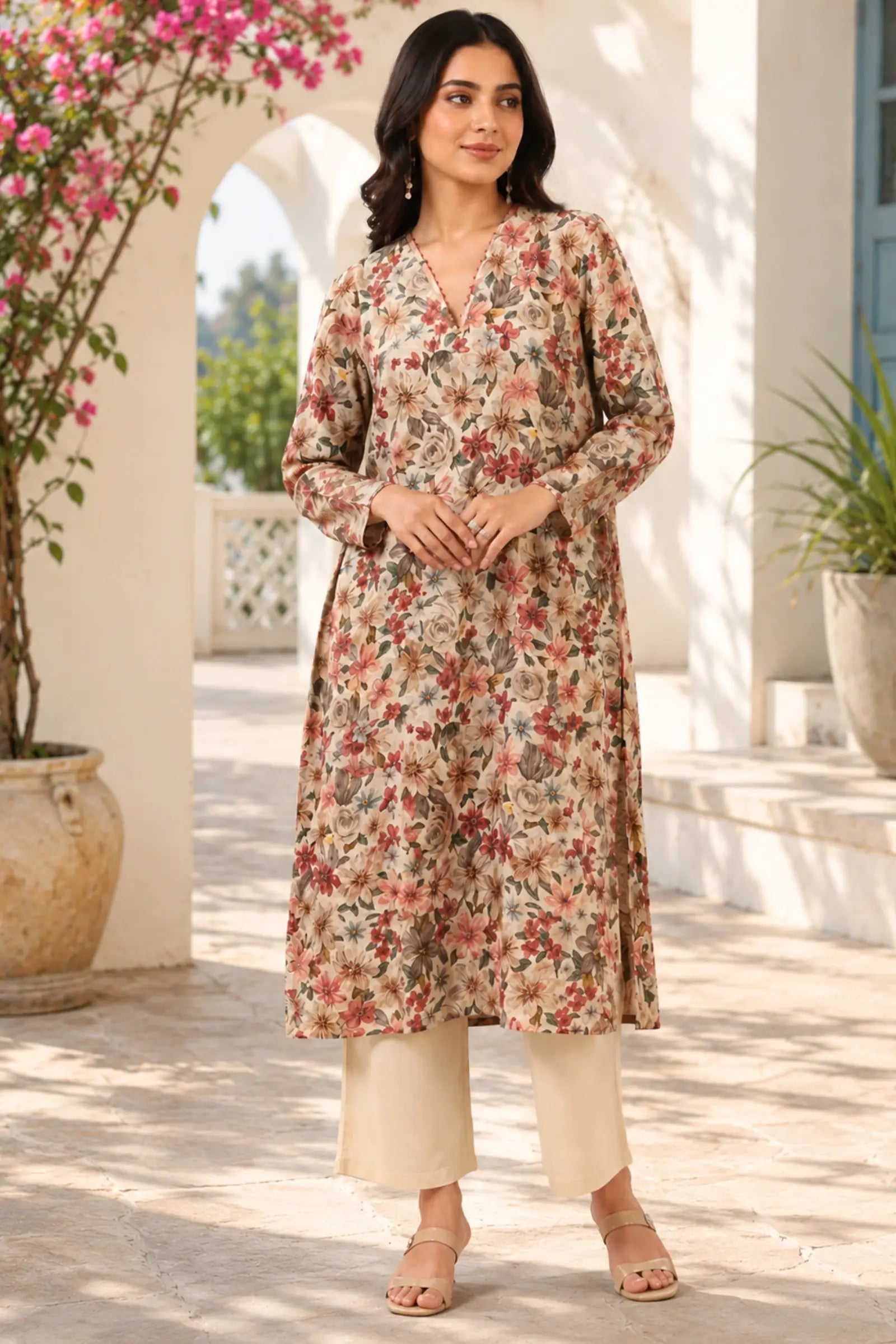 Brahmi Cotton Multicolor Floral Print Kurta Set