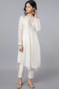 Chanderi Asymetric Kurta Ivory with hand embroidery on neck