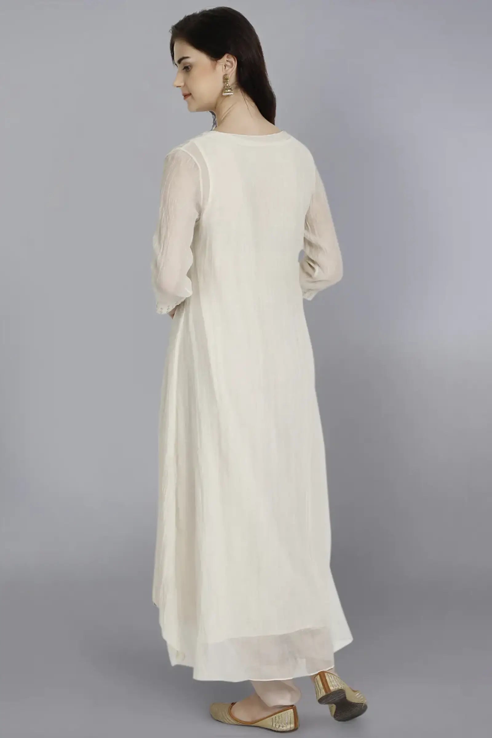 Mukesh Embroidery Ivory Chanderi Kurta