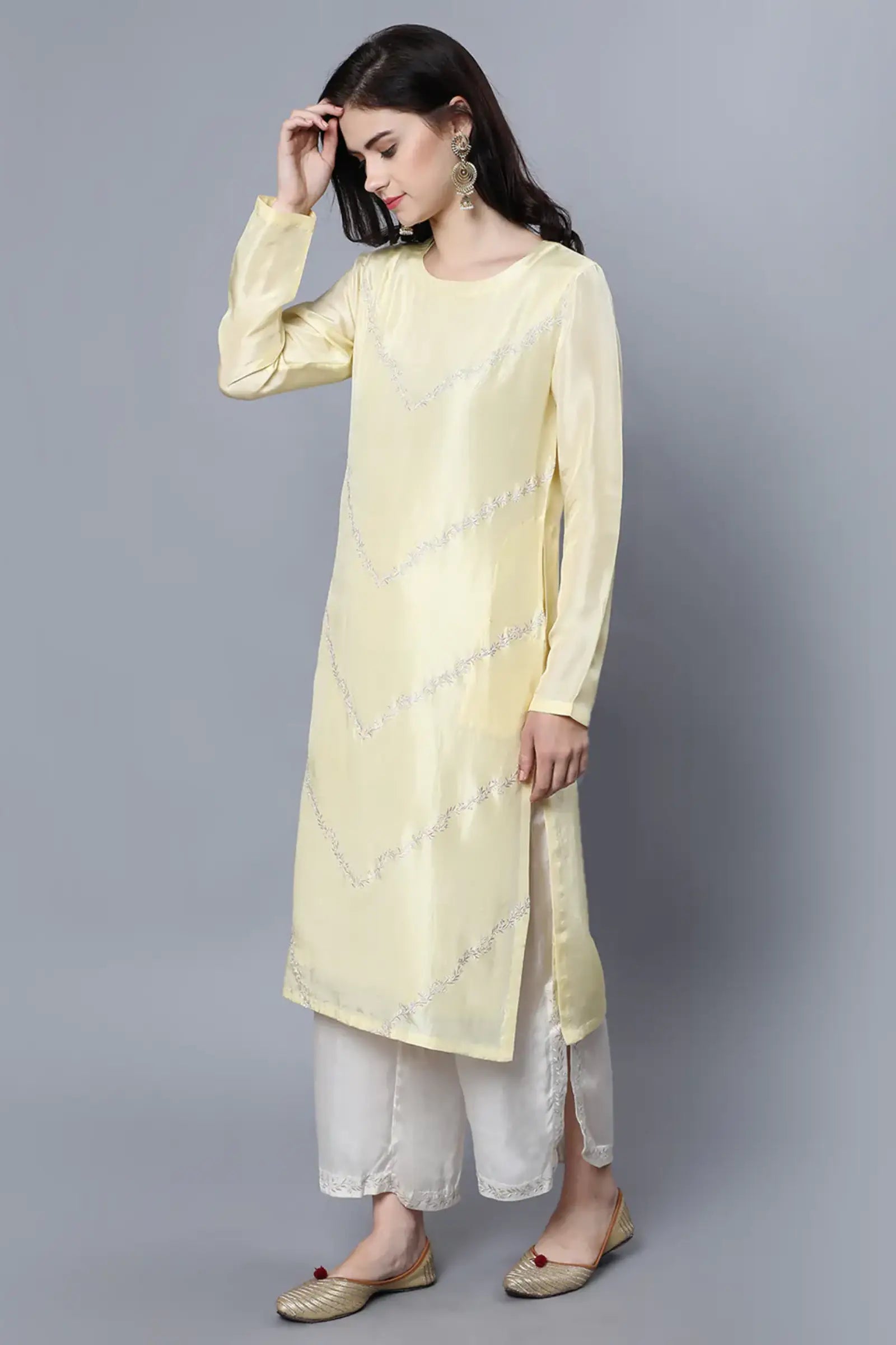 Cupro Silk Kurta with resham embroidery on front panel