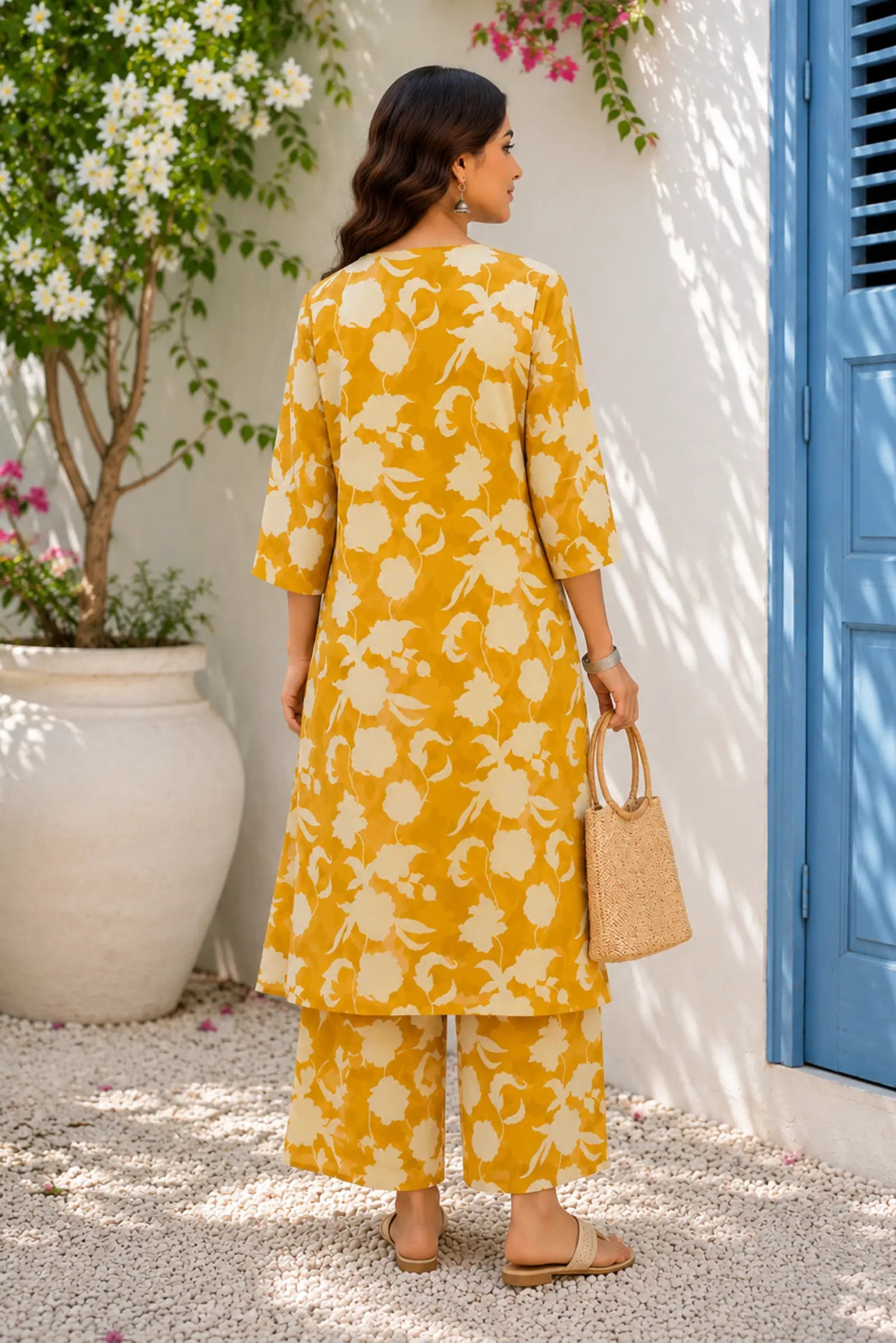 Bina Cotton Mustard Yellow Floral Print Kurta Set