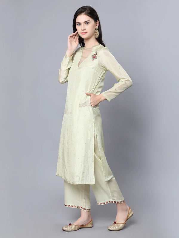 100% Cupro Silk kurta with organza and mukaish sprinkling