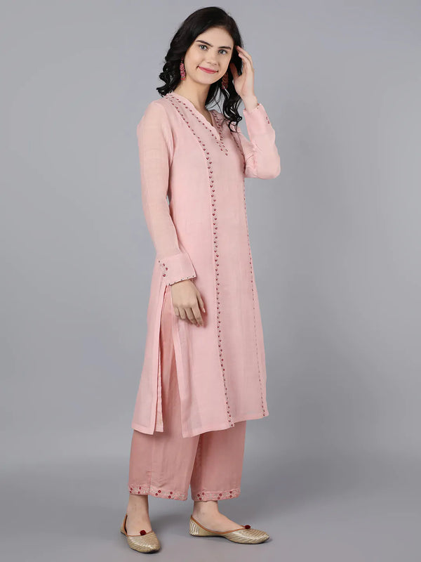 chanderi kurta with necklace type embroidery paired with matching farshi