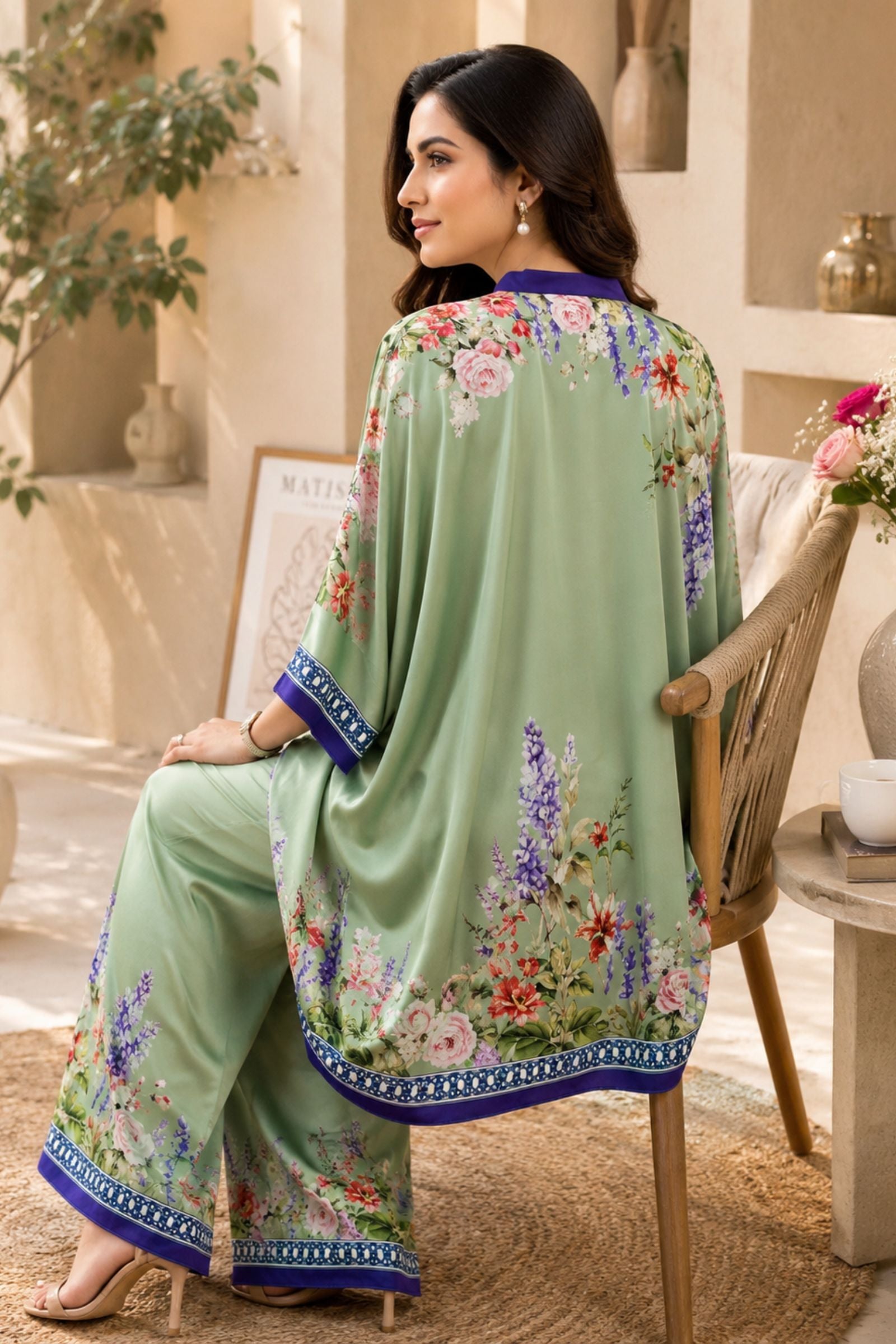 Alaya Mint green crepe kaftan set