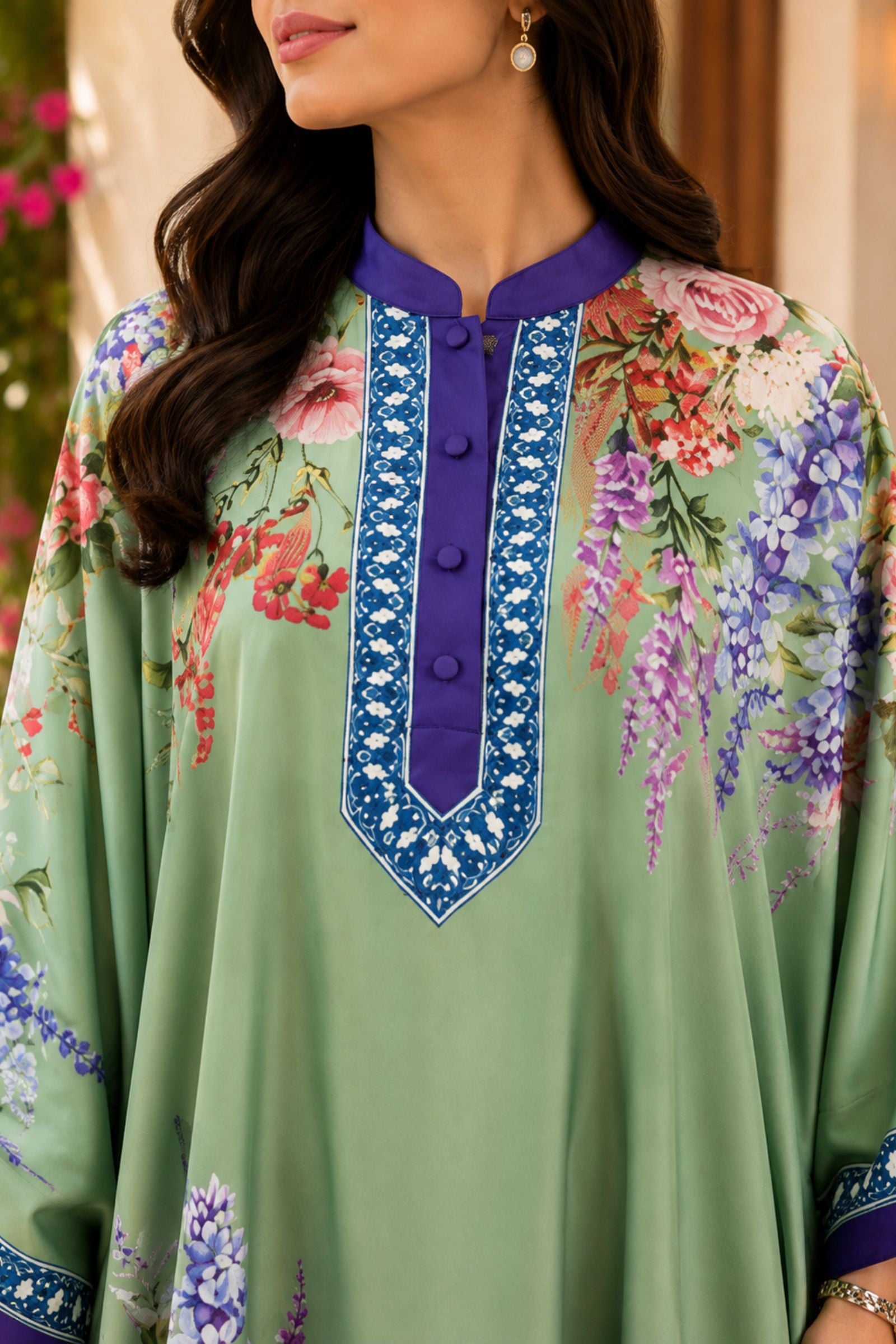 Alaya Mint green crepe kaftan set