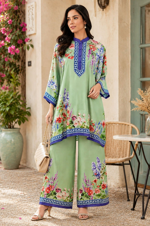 Alaya Mint green crepe kaftan set