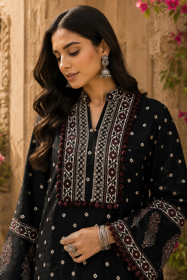 Yukti Cotton Cream Base with Classic Black Ethnic Print Kurta Set
