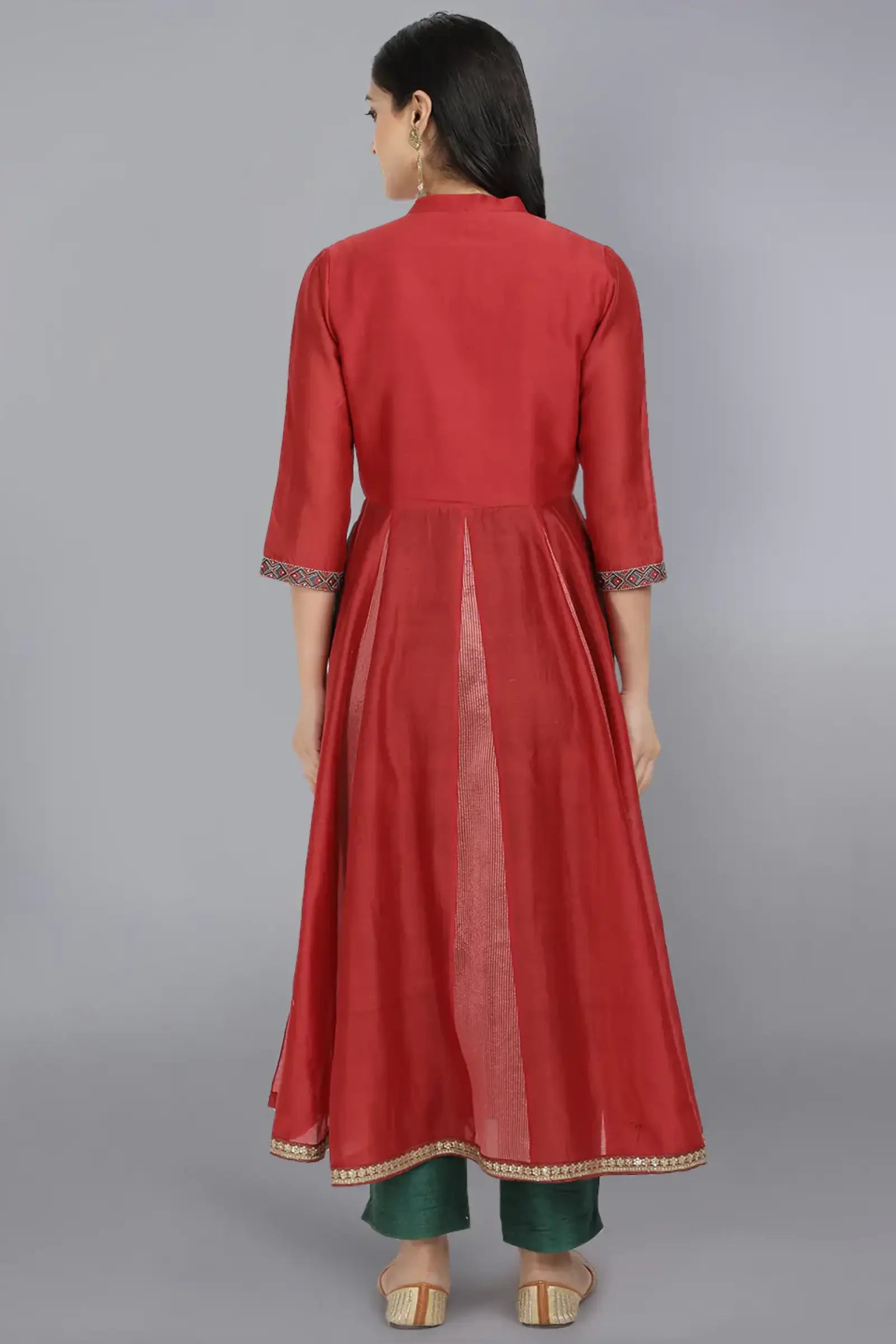 Red Embroidered jacket Kurta