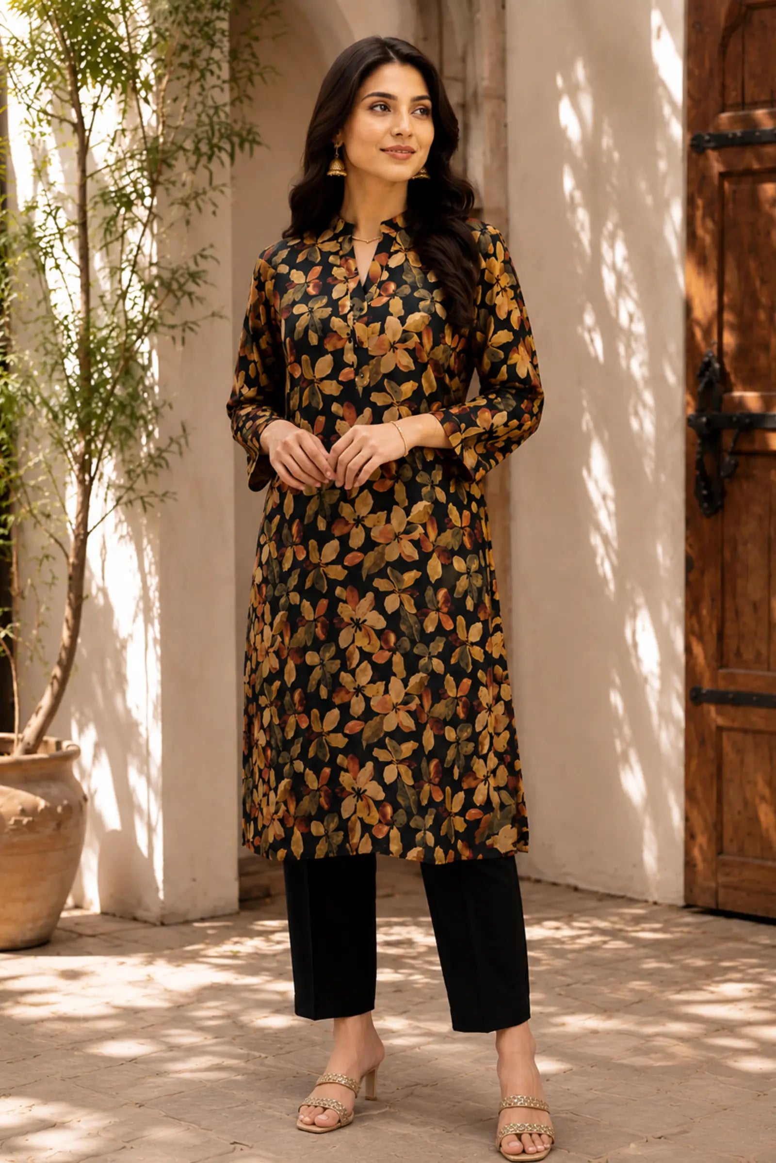 Harshi Cotton Black Floral Print Complete Suit Set