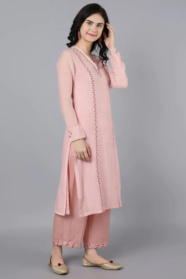 chanderi kurta with necklace type embroidery