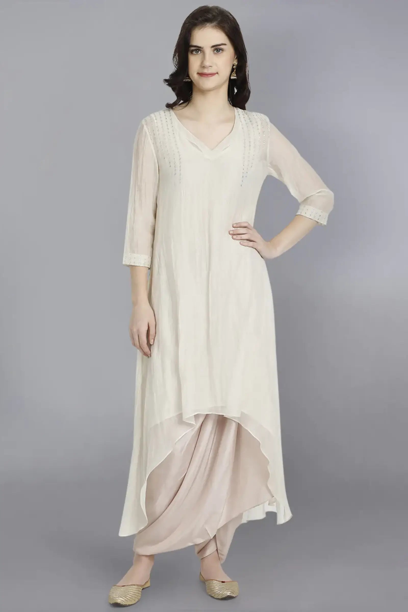 Mukesh Embroidery Ivory Chanderi Kurta