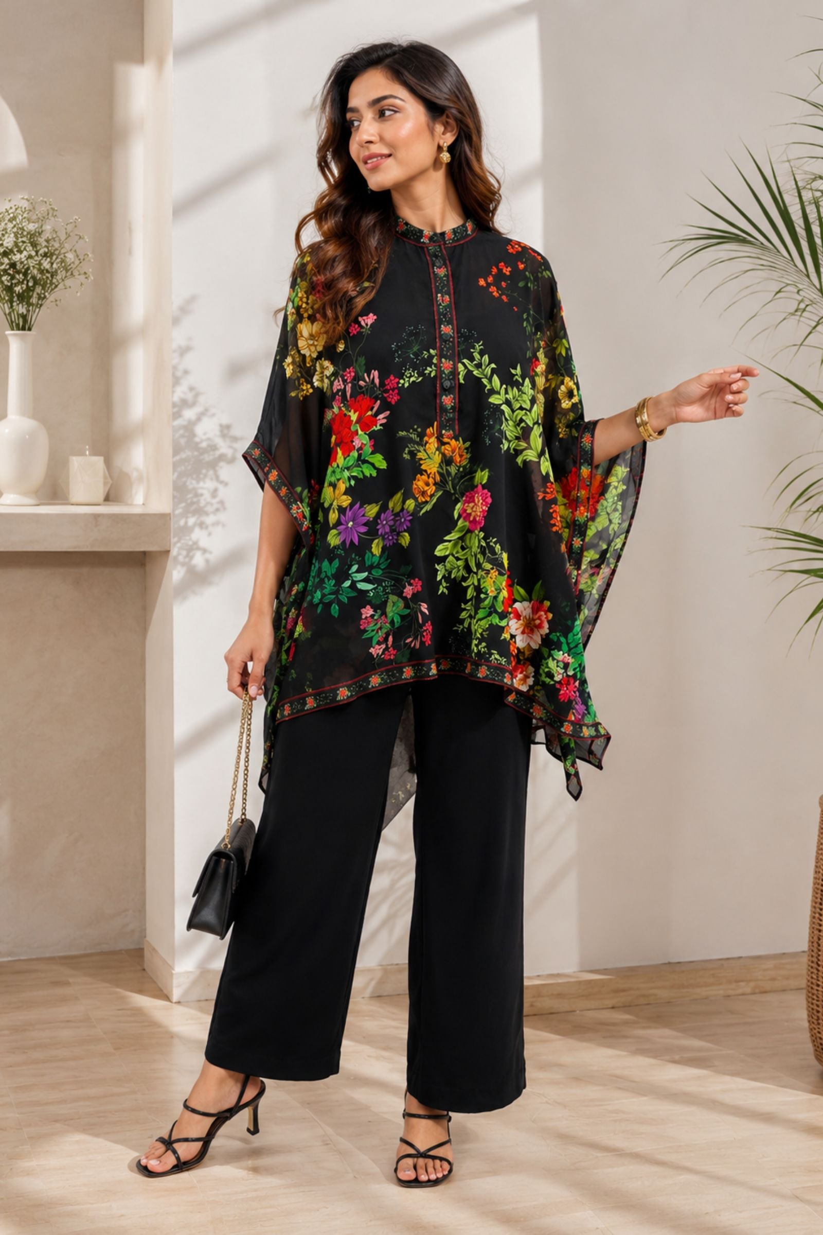 Harshi Gergette Black Floral Print Top