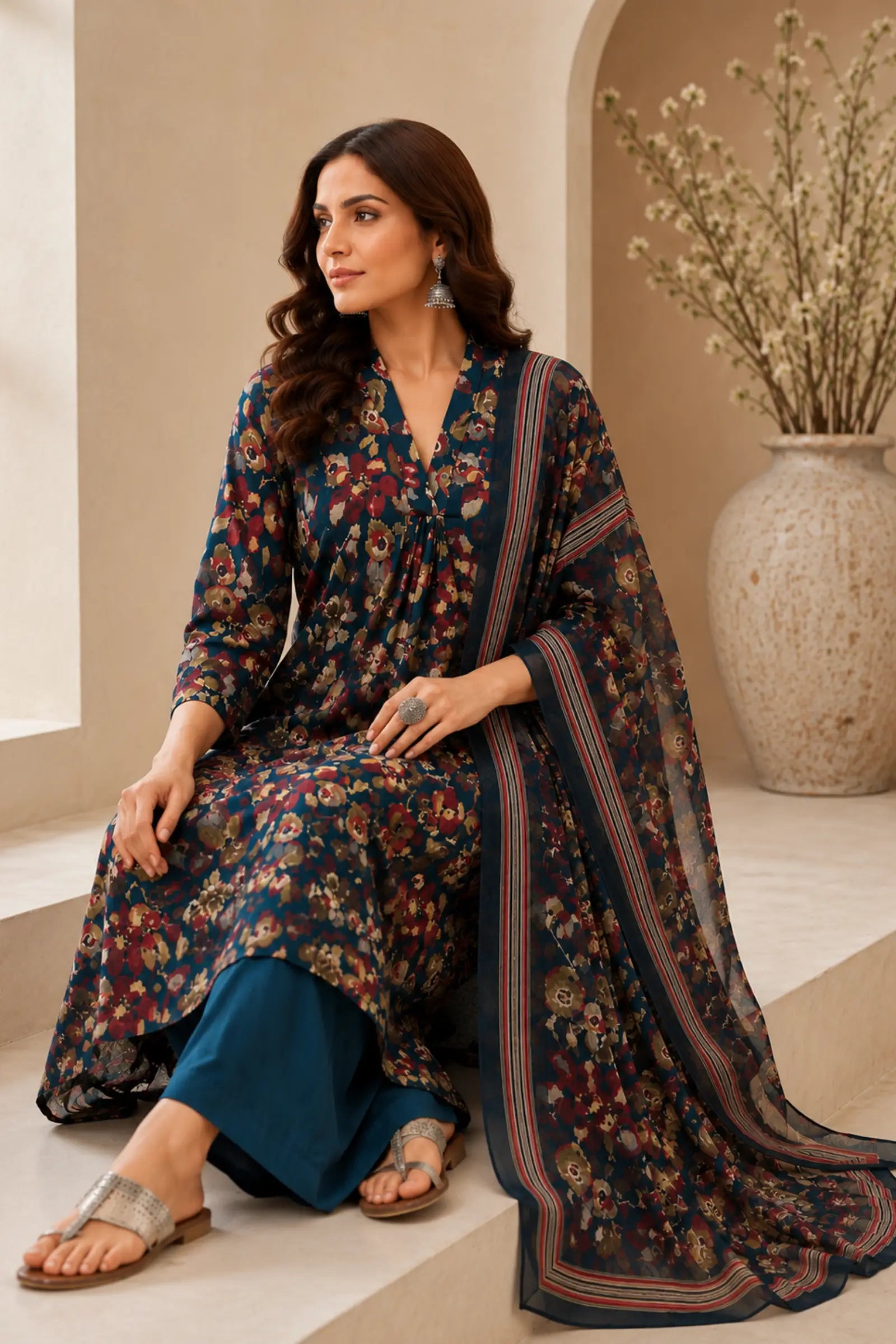 Hansa Cotton Floral Print Complete Suit Set