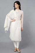 Chanderi kurta with 100% cupro silk drape. Paired with churidar