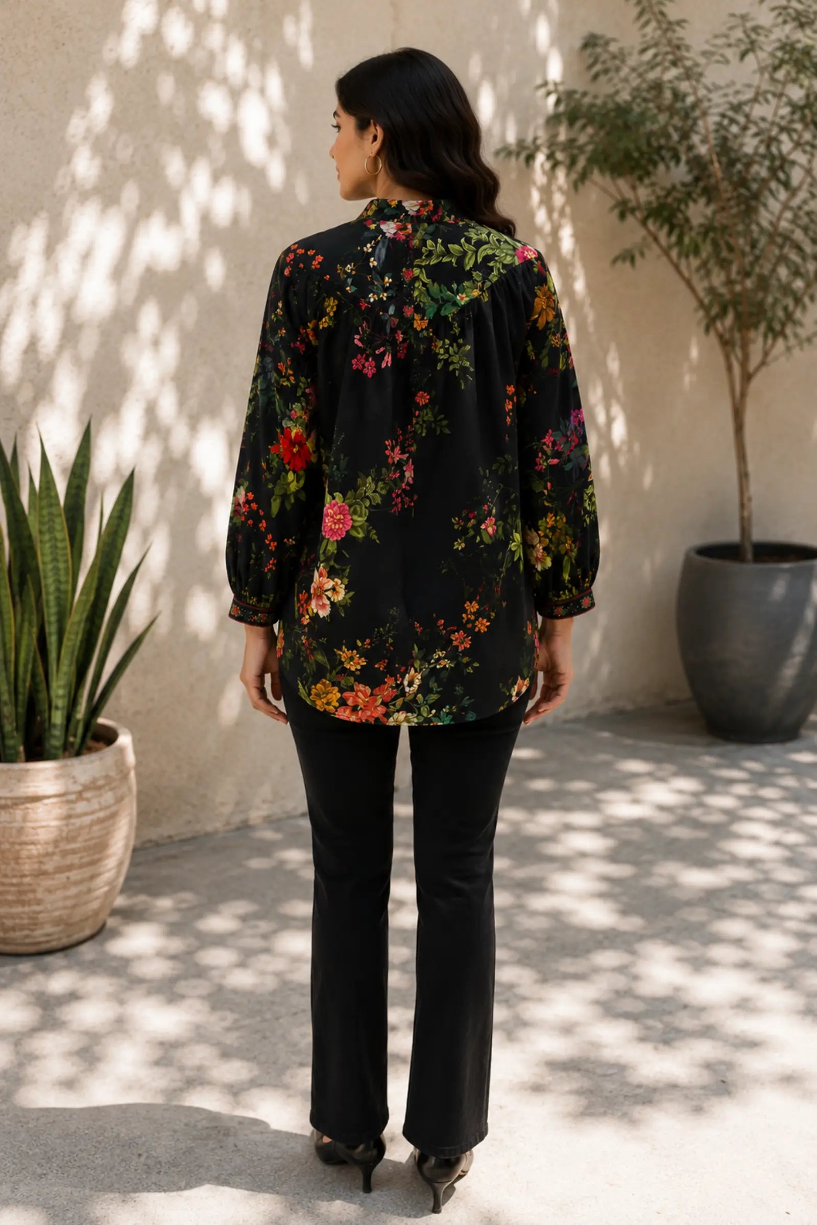 Black Bouquet Cotton Shirt