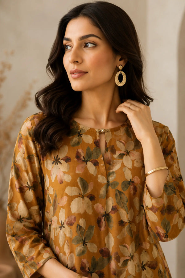 Anuja Cotton Mustard Floral Print Complete Suit Set