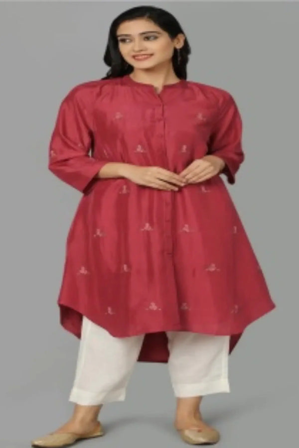 super smooth kurta in cupro with embroidery motifs all over