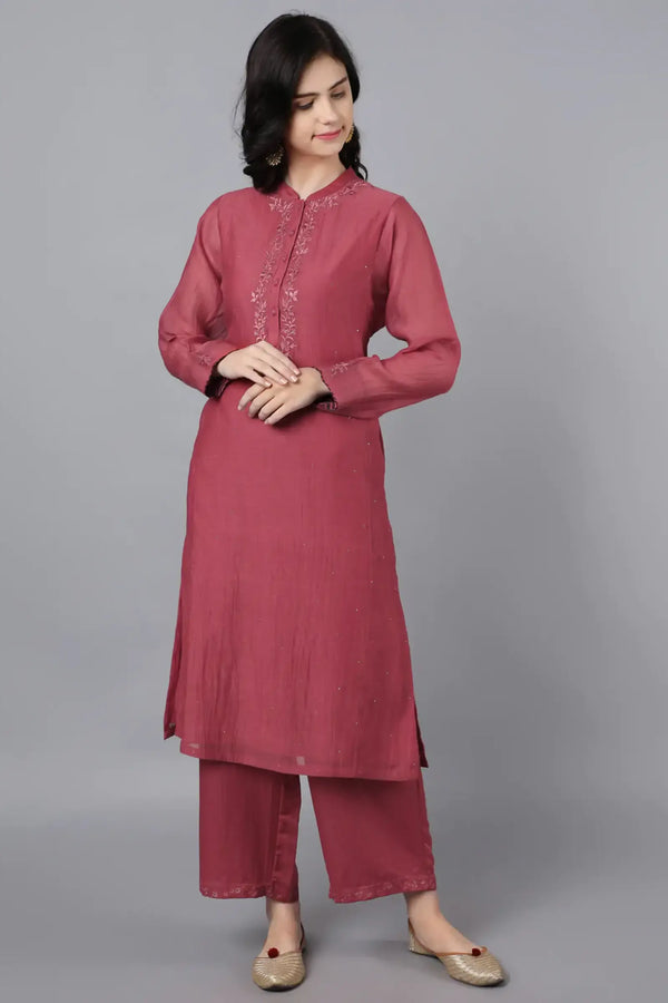Chanderi kurta in brick red