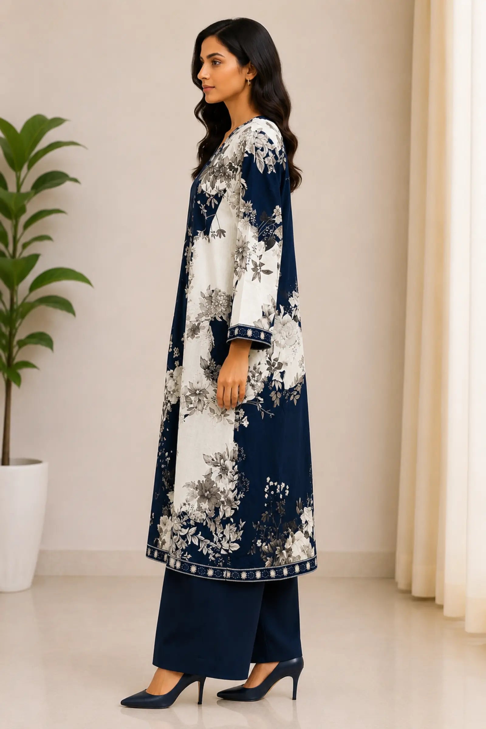 Heya Cotton Printed Semi A Line Kurta Set