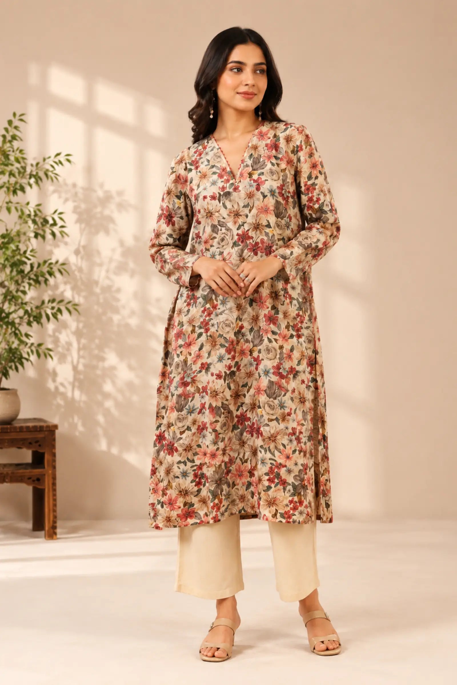 Brahmi Cotton Multicolor Floral Print Kurta Set