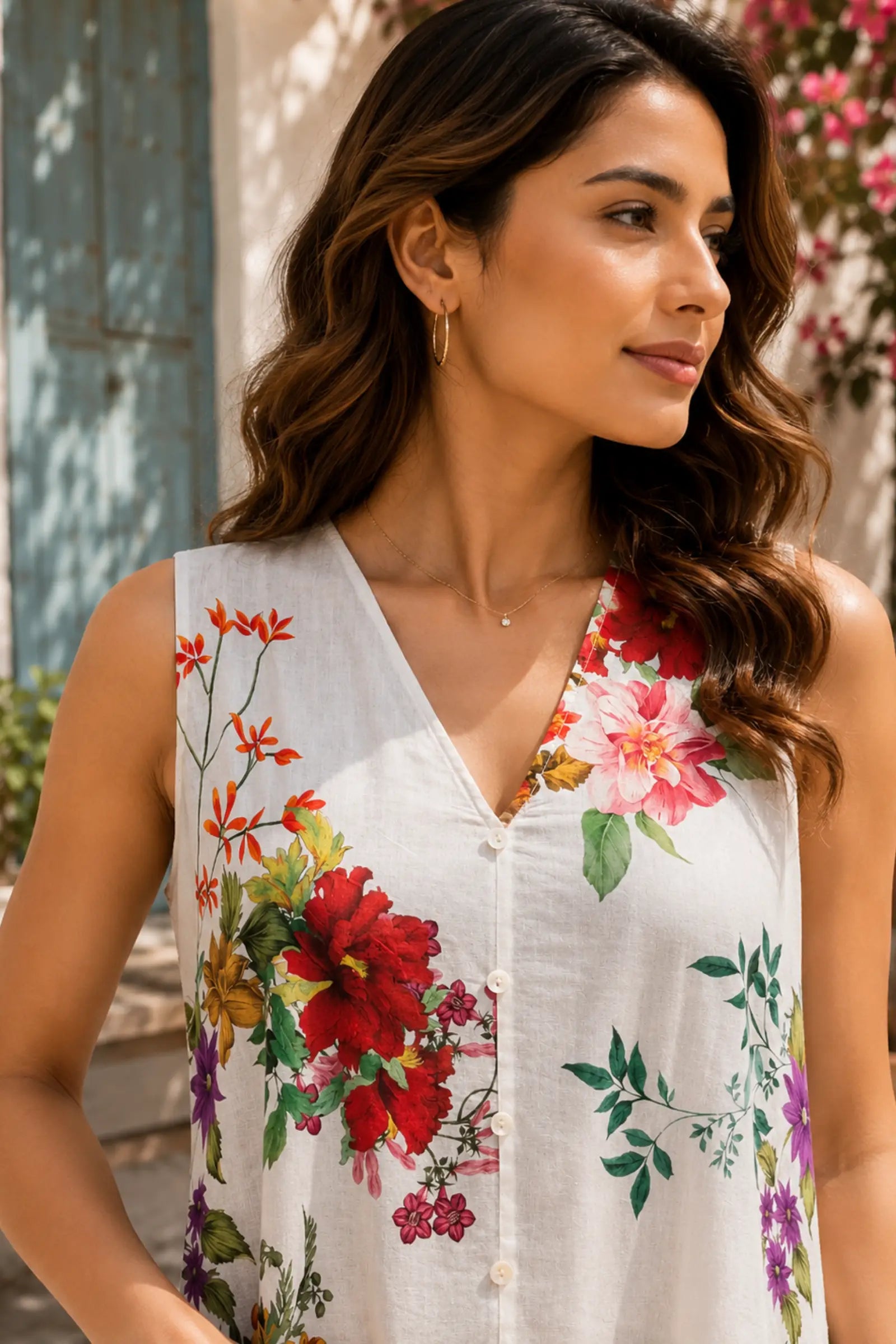Sanchi Cotton White A Line Dress
