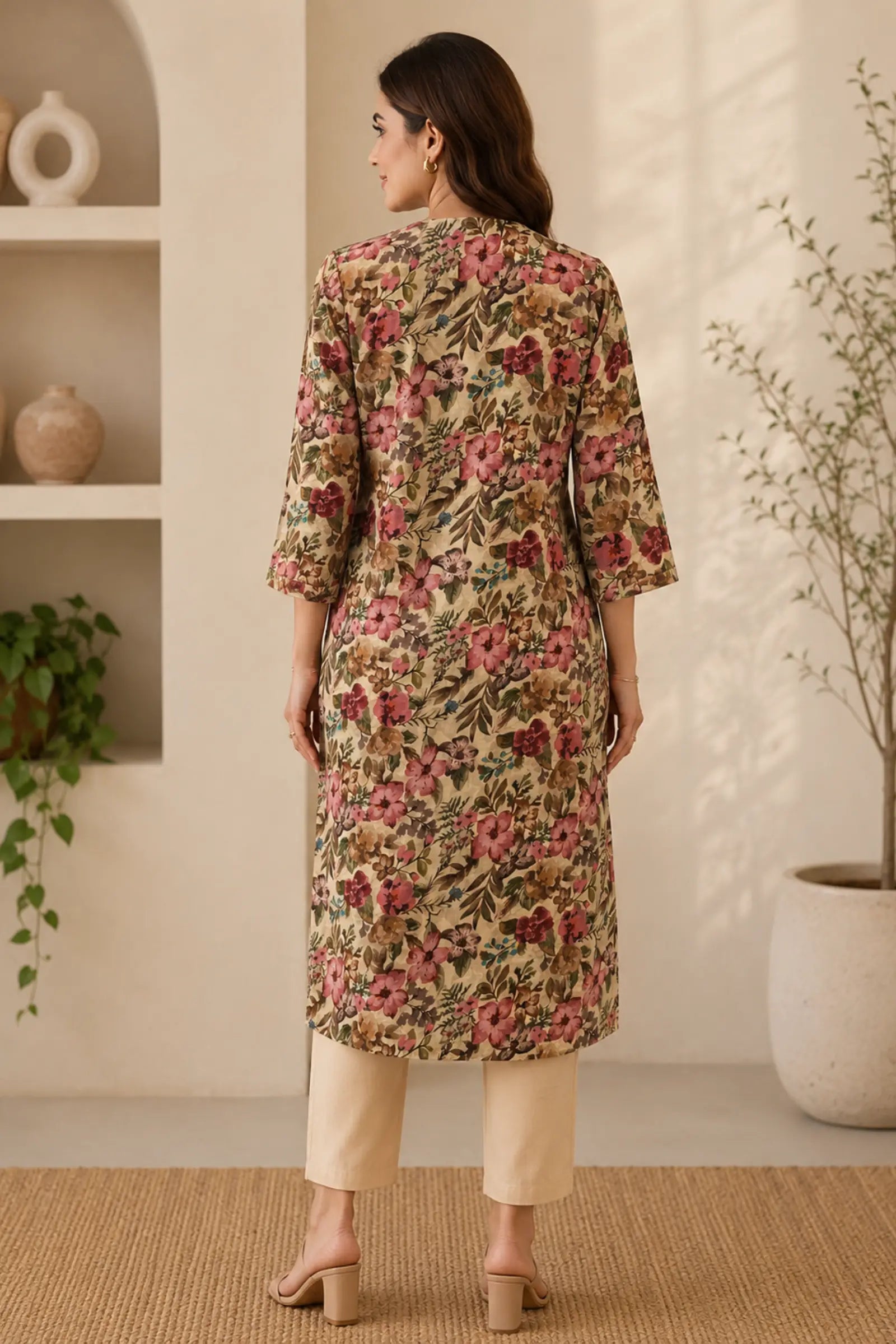 Ibhya Cotton Pink Floral Print Complete Suit Set