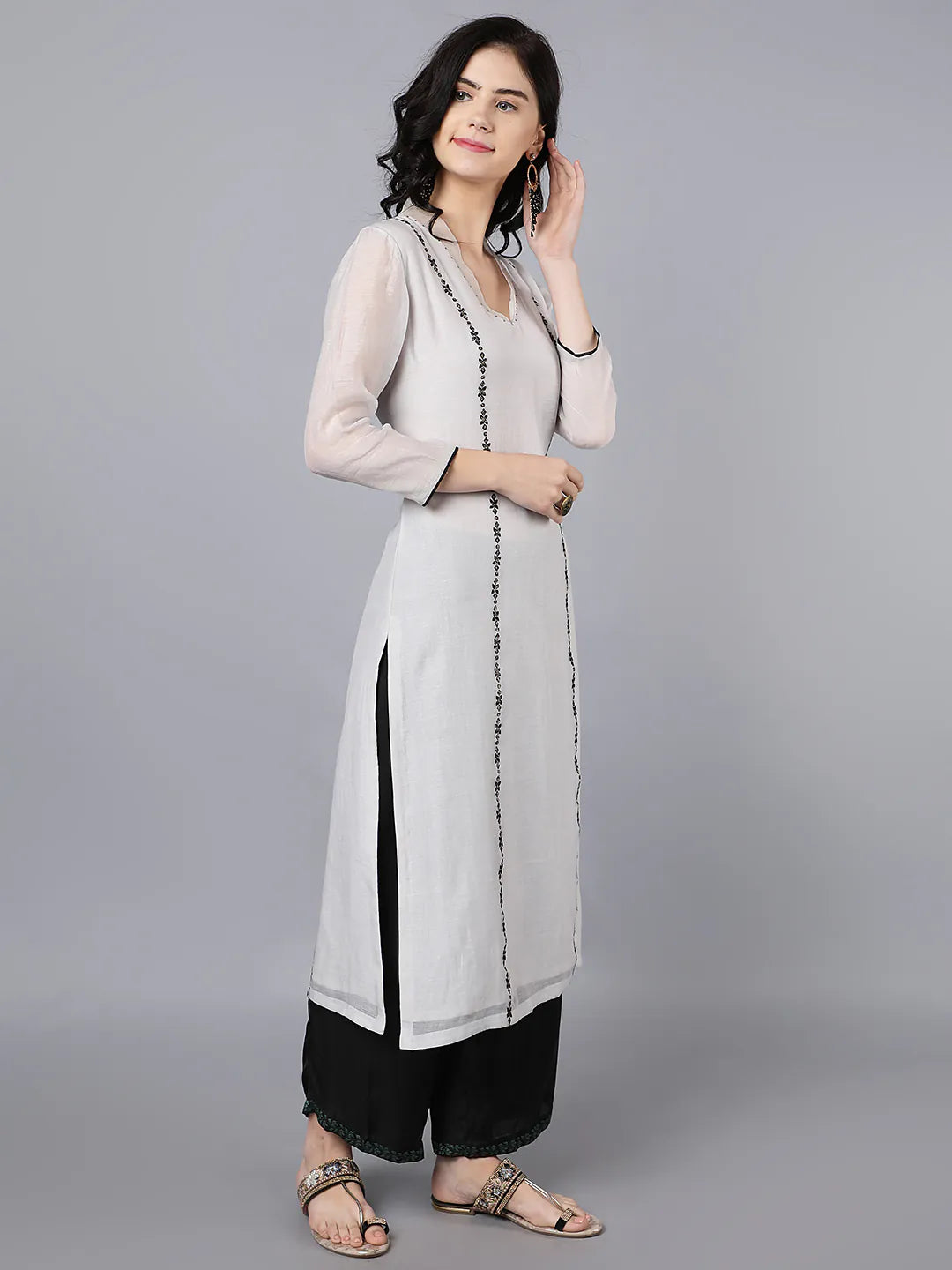 Chanderi kurta with resham and badla embroidery