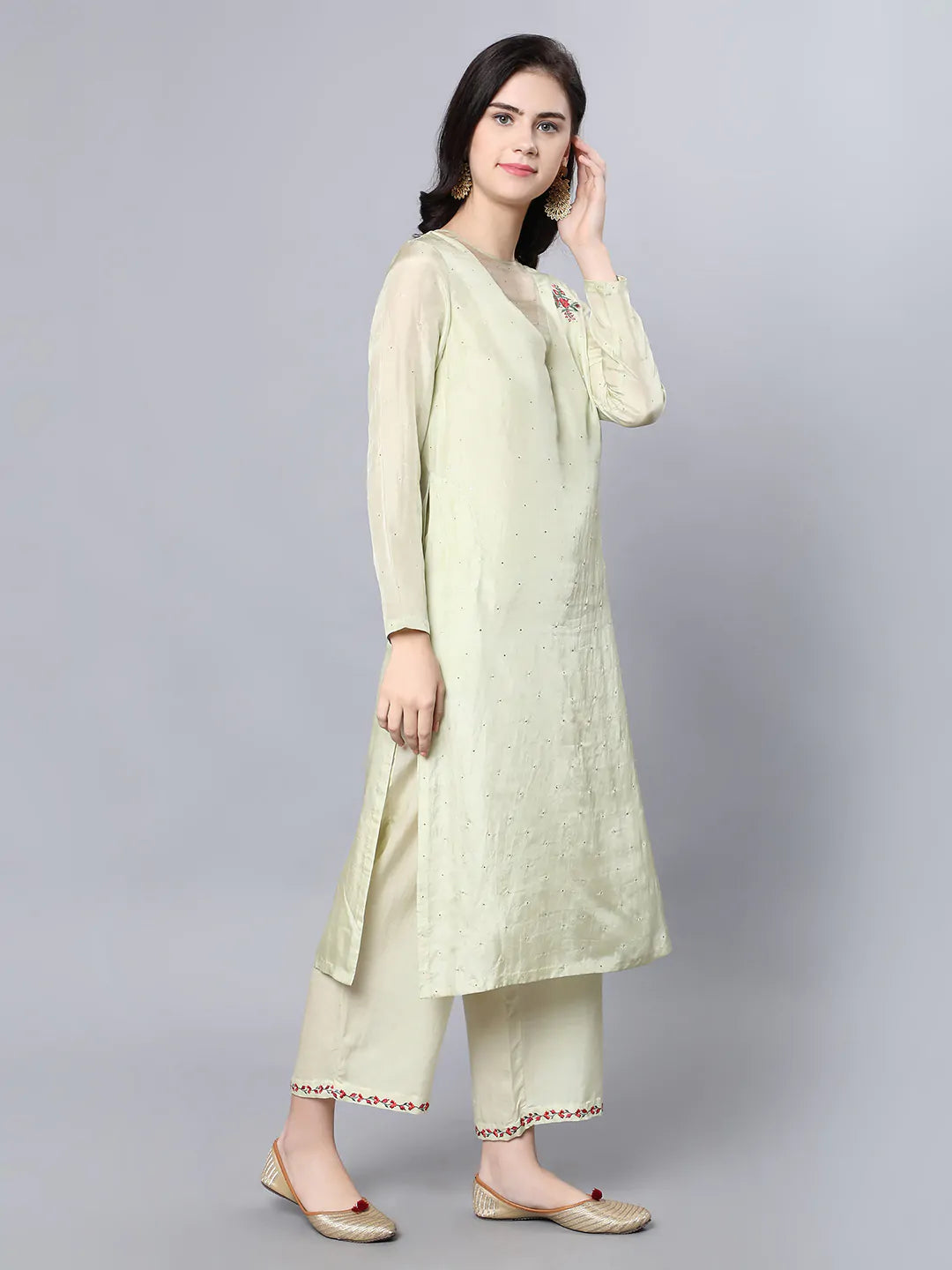 100% Cupro Silk kurta with organza and mukaish sprinkling