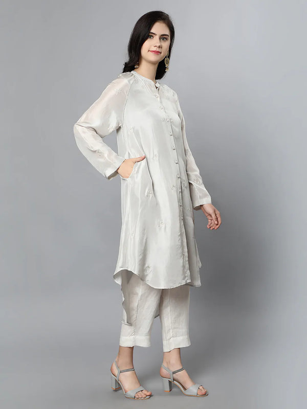 Cupro Silk petal tunic paired with100% linen trouser