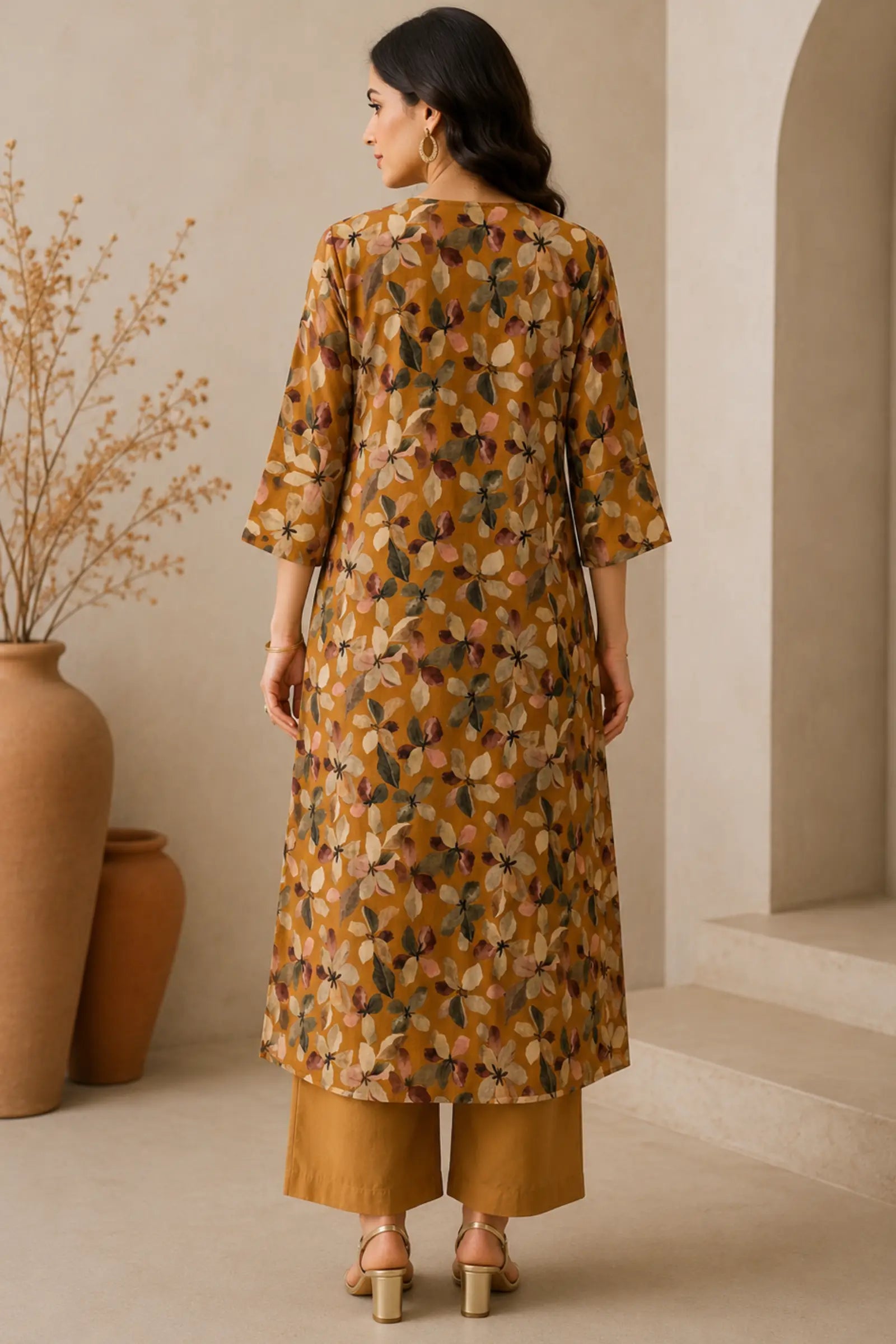Anuja Cotton Mustard Floral Print Complete Suit Set