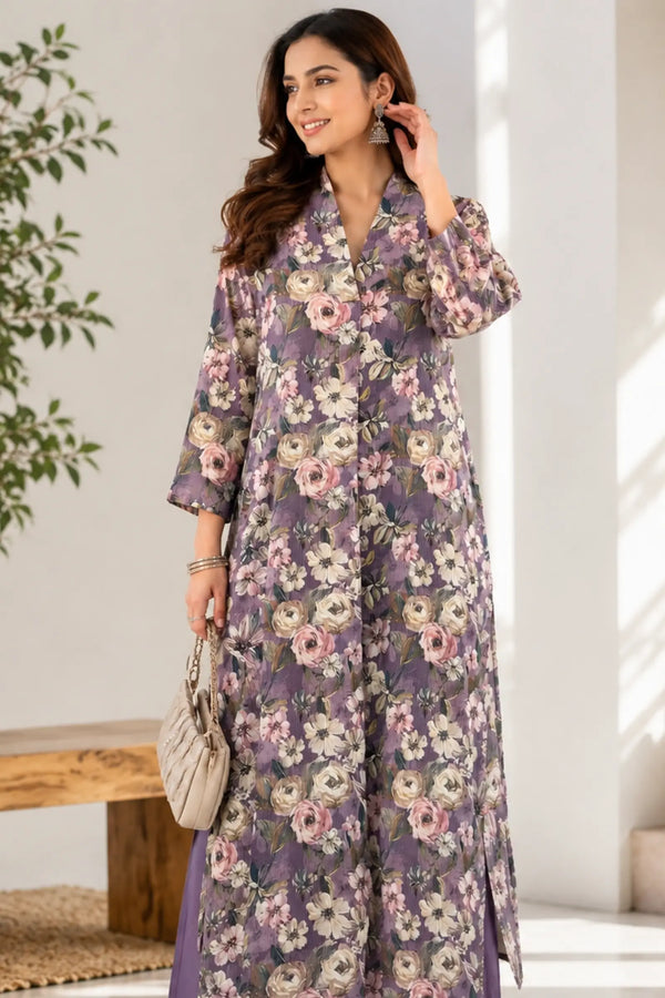 Darika Cotton Lavender Floral Print Kurta Set